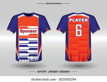 T-shirt sport vector design template, Soccer jersey mockup for football club. uniform front and back view. Clothing Men adult. Can use for printing, branding logo team, squad, match event, tournament