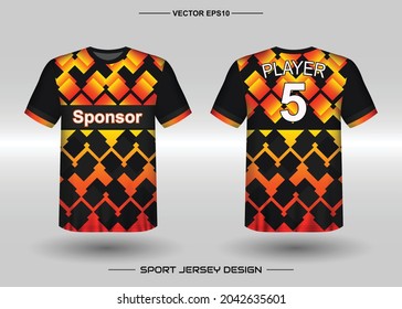 T-shirt sport vector design template, Soccer jersey mockup for football club. uniform front and back view. Clothing Men adult. Can use for printing, branding logo team, squad, match event, tournament