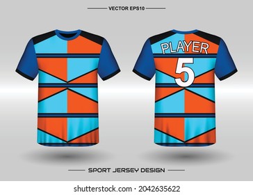 T-shirt sport vector design template, Soccer jersey mockup for football club. uniform front and back view. Clothing Men adult. Can use for printing, branding logo team, squad, match event, tournament