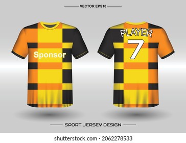 T-shirt sport vector design template, Soccer jersey mockup for football club. uniform front and back view. Clothing Men adult. Can use for printing, branding logo team, squad, match event, tournament