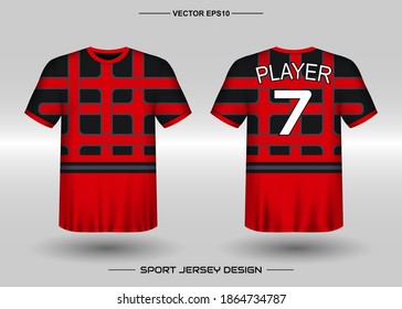 T-shirt sport vector with geometric design template. Soccer jersey mockup for football club. Adult Uniform, front and back view. Men' Clothing. Can use for printing, branding logo team, squad, match event, tournament