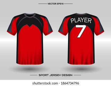 T-shirt sport vector with geometric design template. Soccer jersey mockup for football club. Adult Uniform, front and back view. Men' Clothing. Can use for printing, branding logo team, squad, match event, tournament