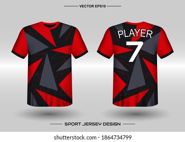 T-shirt sport vector with geometric design template. Soccer jersey mockup for football club. Adult Uniform, front and back view. Men' Clothing. Can use for printing, branding logo team, squad, match event, tournament