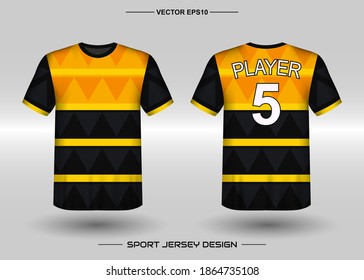 T-shirt sport vector with geometric design template. Soccer jersey mockup for football club. Adult Uniform, front and back view. Men' Clothing. Can use for printing, branding logo team, squad, match event, tournament
