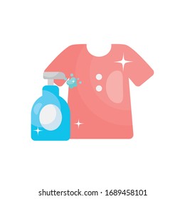 tshirt and spray bottle icon over white background, flat style, vector illustration