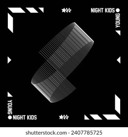 Tshirt Square Design Abstract S Line EPS Format Editable Two Tone Black and White