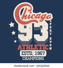 T-shirt stamp Chicago graphic set, Sport wear typography emblem, vintage tee, athletic apparel design print. vector