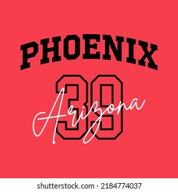 T-shirt stamp graphic, Arizona Sport wear typography emblem Phoenix vintage tee print, athletic apparel design shirt graphic print