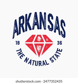 T-shirt stamp graphic, Arkansas travel wear typography emblem The Natural State vintage tee print, sport apparel design shirt graphic print