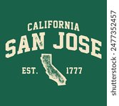 T-shirt stamp graphic, California travel wear typography emblem San Jose vintage tee print, sport apparel design shirt graphic print