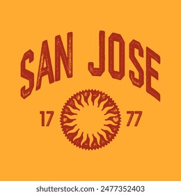 T-shirt stamp graphic, California travel wear typography emblem San Jose vintage tee print, sport apparel design shirt graphic print