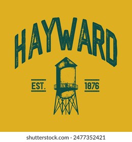 T-shirt stamp graphic, California travel wear typography emblem Hayward vintage tee print, sport apparel design shirt graphic print