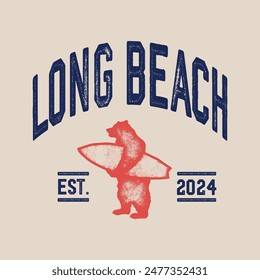 T-shirt stamp graphic, California travel wear typography emblem Long Beach vintage tee print, sport apparel design shirt graphic print