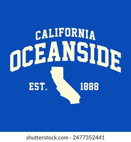 T-shirt stamp graphic, California travel wear typography emblem Oceanside vintage tee print, sport apparel design shirt graphic print