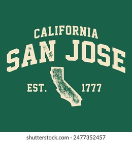 T-Shirt Stempel Grafik, California Travel Wear Typografie Emblem San Jose Vintage T-Shirt Druck, Sport Bekleidung Design Shirt Grafik Druck