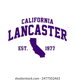 T-shirt stamp graphic, California travel wear typography emblem Lancaster vintage tee print, sport apparel design shirt graphic print