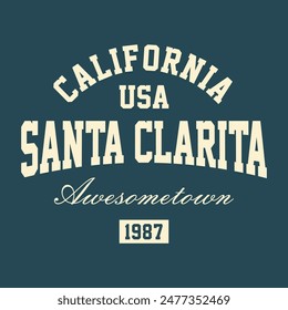 Gráfico de sello de la camiseta, emblema de la tipografía del desgaste del viaje de California Santa Clarita impresión de la camiseta vintage, impresión gráfica de la camiseta del diseño de la ropa del deporte