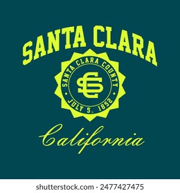 T-shirt stamp graphic, California travel wear typography emblem Santa Clara vintage tee print, sport apparel design shirt graphic print