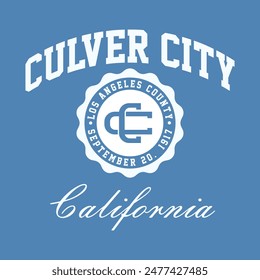 T-shirt stamp graphic, California travel wear typography emblem Culver City vintage tee print, sport apparel design shirt graphic print