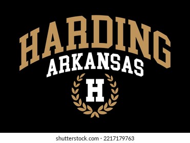 T-shirt stamp graphic, college wear emblem Harding, Arkansas vintage tee print, athletic apparel design shirt graphic print