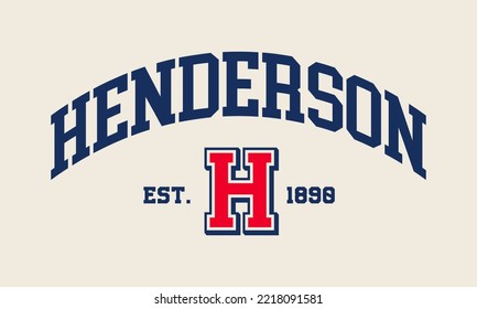 T-shirt stamp graphic, college wear emblem Henderson City vintage tee print, athletic apparel design shirt graphic print