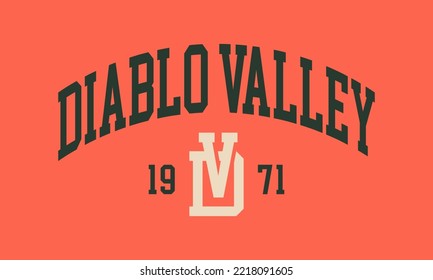 T-shirt stamp graphic, college wear emblem Diablo Valley vintage tee print, athletic apparel design shirt graphic print