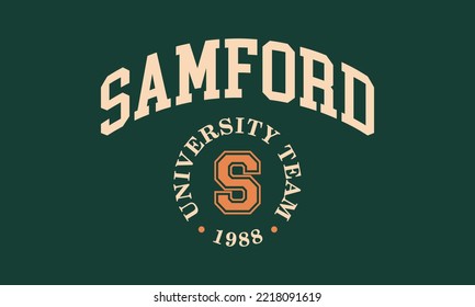 T-shirt stamp graphic, college wear emblem Samford vintage tee print, athletic apparel design shirt graphic print