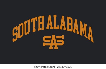 T-shirt stamp graphic, college wear emblem South Alabama vintage tee print, athletic apparel design shirt graphic print