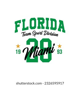 T-shirt stamp graphic Florida Miami sport club wear typography emblem vintage tee print, athletic apparel design shirt graphic print
