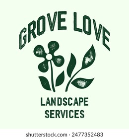 Gráfico del sello de la camiseta, emblema de la tipografía del desgaste del amor del guante Landscape Services impresión vintage de la camiseta, impresión gráfica de la camiseta del diseño de la ropa del deporte