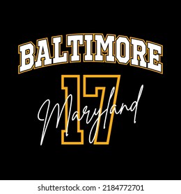 T-shirt stamp graphic, Maryland Sport wear typography emblem Baltimore vintage tee print, athletic apparel design shirt graphic print