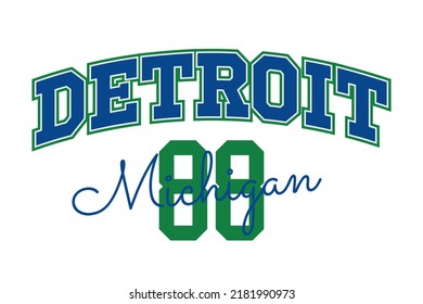 T-shirt stamp graphic, Michigan Sport wear typography emblem Detroit vintage tee print, athletic apparel design shirt graphic print