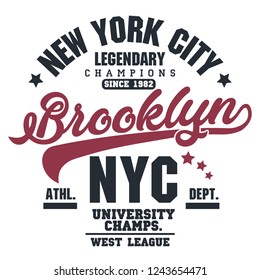 T-shirt stamp graphic, New York Sport wear typography emblem Brooklyn vintage tee print, athletic apparel design shirt graphic print. vector