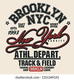 T-shirt stamp graphic, New York Sport wear typography emblem Brooklyn vintage tee print, athletic apparel design shirt graphic print. vector