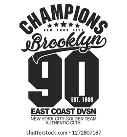 T-shirt stamp graphic, New York Sport wear typography emblem Brooklyn vintage tee print, athletic apparel design shirt graphic print. vector