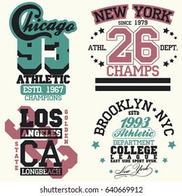 T-shirt stamp graphic set, New York Sport wear typography emblem set,vintage tee print, athletic apparel design graphic print. vector