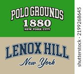 T-shirt stamp graphic, Sport wear typography emblem Polo Grounds, Lenox Hill vintage tee print, athletic apparel design shirt graphic print