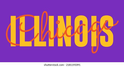 T-shirt stamp graphic, Sport wear typography emblem Illinois, Chicago vintage tee print, athletic apparel design shirt graphic print