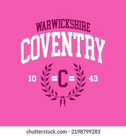 T-shirt stamp graphic, Sport wear typography emblem Coventry, England vintage tee print, athletic apparel design shirt graphic print