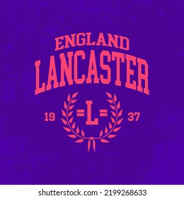 T-shirt stamp graphic, Sport wear typography emblem Lancaster, England vintage tee print, athletic apparel design shirt graphic print