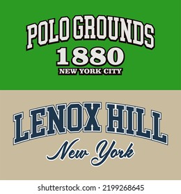 T-shirt stamp graphic, Sport wear typography emblem Polo Grounds, Lenox Hill vintage tee print, athletic apparel design shirt graphic print