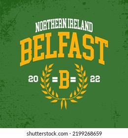 T-shirt stamp graphic, Sport wear typography emblem Belfast, Northern Ireland vintage tee print, athletic apparel design shirt graphic print