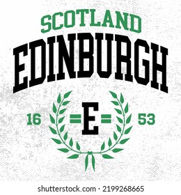 T-shirt stamp graphic, Sport wear typography emblem Edinburgh, Scotland vintage tee print, athletic apparel design shirt graphic print