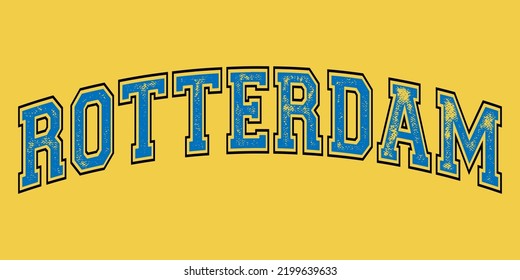 T-shirt stamp graphic, University wear typography emblem Rotterdam vintage tee print, athletic apparel design shirt graphic print