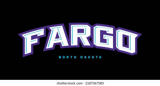 T-shirt stamp logo, North Dakota Sport wear lettering Fargo tee print, athletic apparel design shirt graphic print