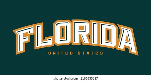 T-shirt stamp logo, Sport wear lettering Florida tee print, athletic apparel design shirt graphic print