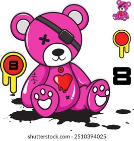 T-shirt, sticker, teddy bear design illustration, eps 10, editable.