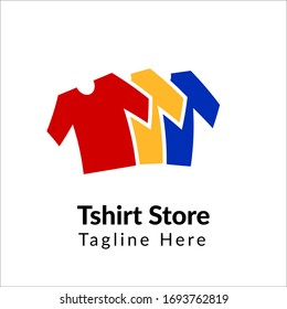 T-shirt Store logo use for brand and print. red, yellow, and blue t shirt illustration