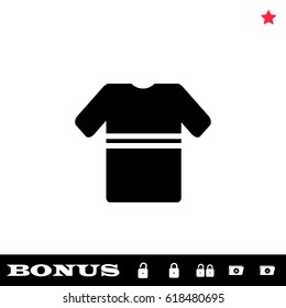 Tshirt with stripes icon flat. Black pictogram on white background. Vector illustration symbol and bonus button open and closed lock, folder, star