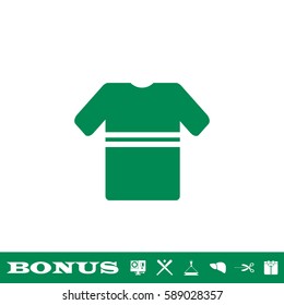 Tshirt with stripes icon flat. Green pictogram on white background. Vector illustration symbol and bonus button